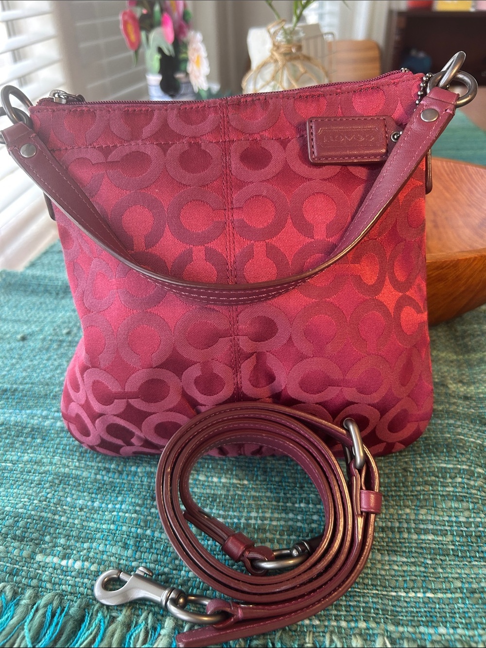 Coach Burgundy Signature Jacquard Crossbody Bag